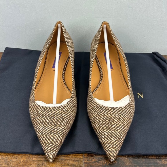 Ralph Lauren Purple Label Shoes - Ralph Lauren Purple Label Herringbone Pointed Toe Flats Brown Wool Shoes W39 NIB